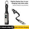 4-in-1 Kurzer Typ-C Schlüsselanhänger Lanyard Datenkabel mit LED-Anzeige, Geflochtenes PD Schnellladekabel für Galaxy A17