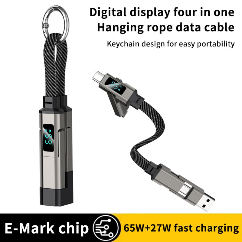 4-in-1 Kurzer Typ-C Schlüsselanhänger Lanyard Datenkabel mit LED-Anzeige, Geflochtenes PD Schnellladekabel für Galaxy A17