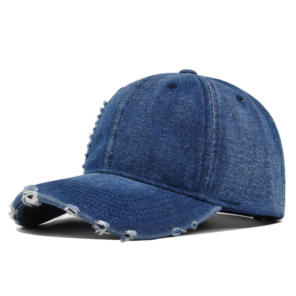 Ripped Brim Denim Baseball Cap Hole Visor Distressed Peaked Cap Casual Adjustable Cowboy Baseball Hats For Man Women Unisex