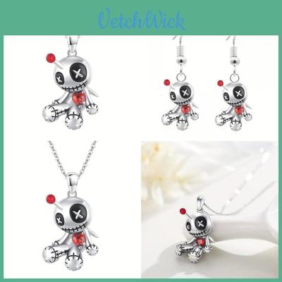 Trendy Alloy Cursed Doll Pendant Necklace Featuring Dark Gothic Aesthetic Style
