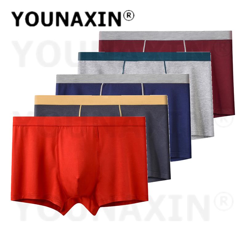 5 Pcs Men's Cotton Boxer Briefs Breathable Soft Knickers Solid Color Daily Casual Panties Big Size L XL XXL 3XL 4XL 5XL 6XL