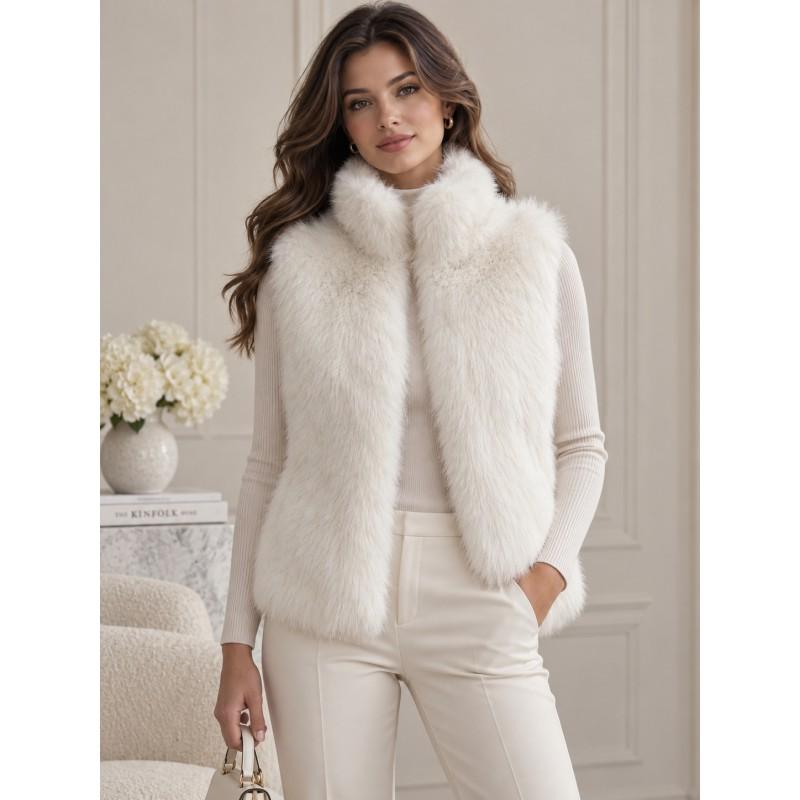 2026 Fall Womens Short Faux Fox Fur Vest Street Style Loose Sleeveless Coat