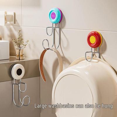 Wandmontiertes Badezimmer-Waschbecken-Aufbewahrungsregal aus Edelstahl mit Haken, Bohren nicht erforderlich, Stark tragfähiges Design.