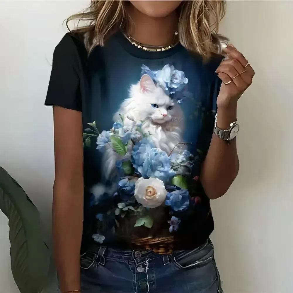 Casual Loose Animal Print T-shirt Women's Versatile Top Daily Short Sleeve Comfortable Breathable T-Shirts Women’s