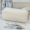 Xiaohongshu Snowflake White Pencil Case: Large Capacity, Solid Color, Student Stationery Bag