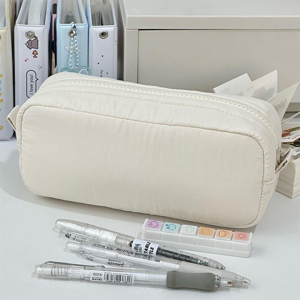Xiaohongshu Snowflake White Pencil Case: Large Capacity, Solid Color, Student Stationery Bag