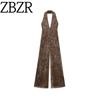 Zbzr Spring New Women Clothes Western Style Animal Pattern Print Silk Mesh Neck Collar Jumpsuit 5039149 042