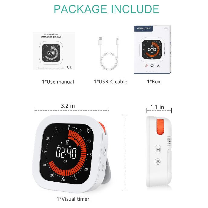 Upgraded Visual Timer Rechargeable Digital Countdown Kitchen Mechanical Cooking Timer Management Tool for Home School Office3