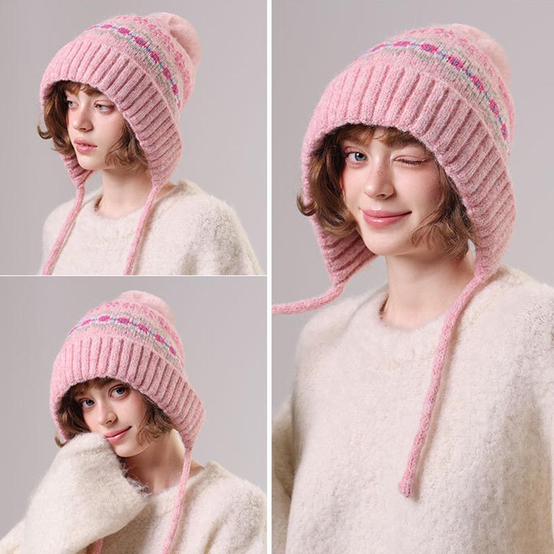 Vintage Samt Strickmütze Damen Wollmütze
