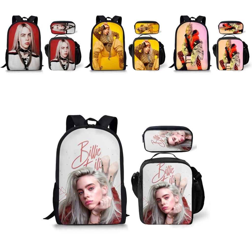Zaino Grande Capacità Billie Eilish Con Astuccio E Borsa Pranzo Per Studenti
