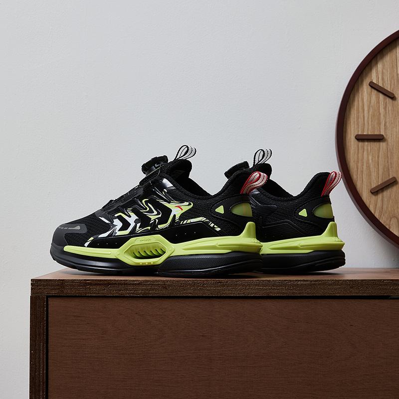 Anta Star Ring 3.0 Fabric Non-Slip Shock Absorbing Casual Shoes Kids Sneakers Black Green 312328801-3