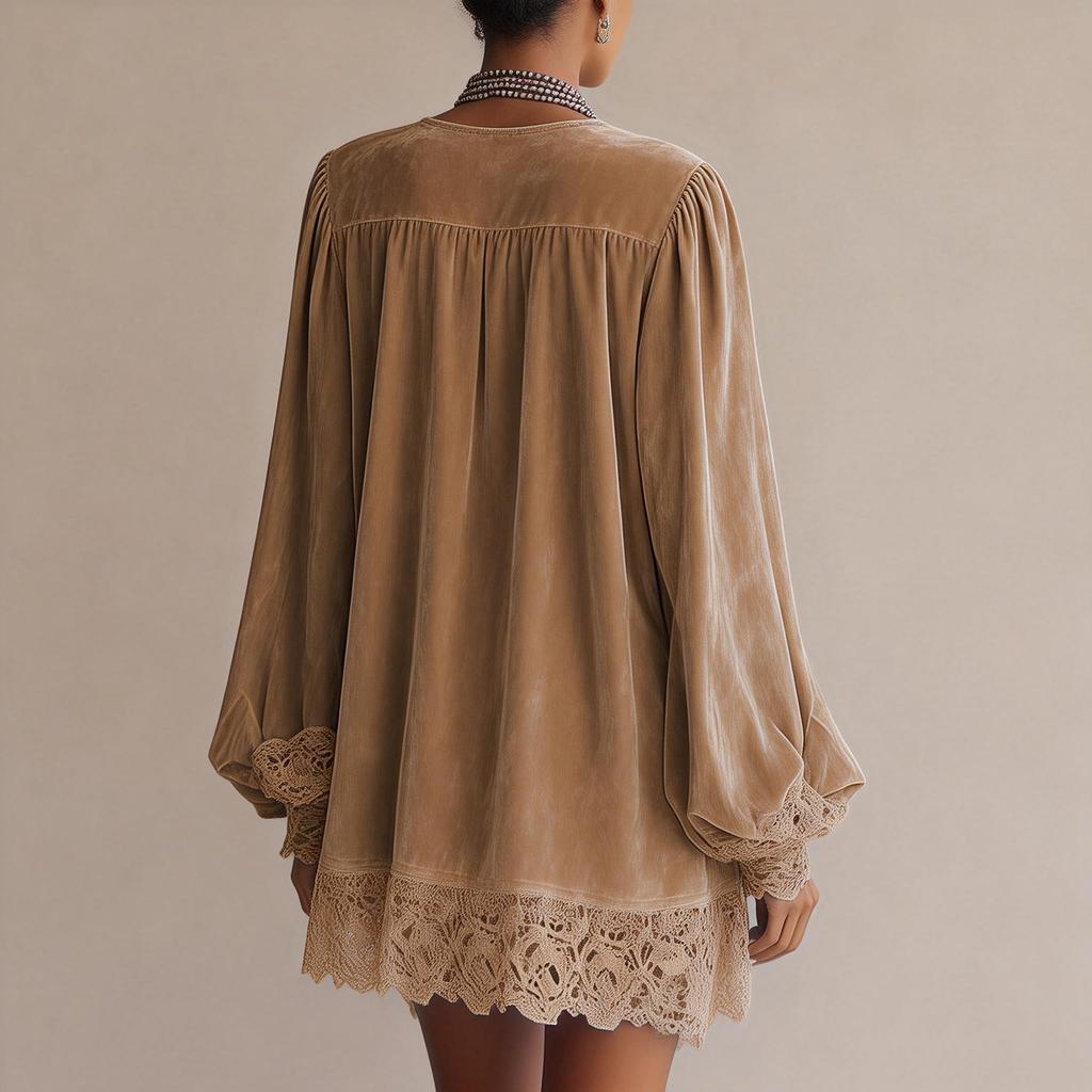 Damenmode einfarbiges Kleid mit Spitzenbesatz