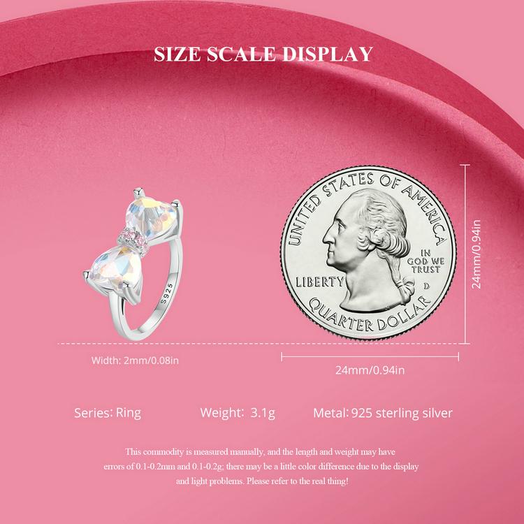 Bamoer 925 Sterling Sølv Stor Sommerfugl Sløyfe Ring Regnbue Rektangel Krystall Statement Ringer Søt Jente Bursdagsfest Gave