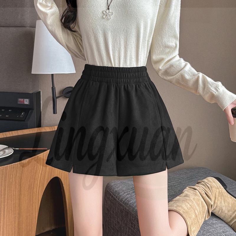 

2026 Suede Wide-Leg Bootcut Pants: High-Waist, Elastic, Small Split, Loose Fit for Autumn/Winter XL чёрный
