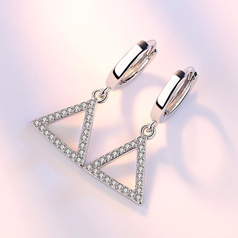 Silver-Plated Triangle Star Earrings with Micro-Paved Zirconia - Cute Women’s Ear Cuffs and Clips Jewelry