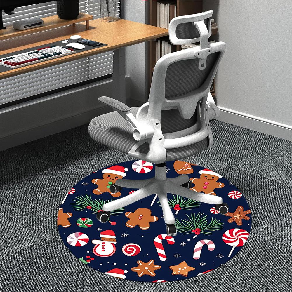1pc Christmas Cookies Carpet for Office Non-Slip, Round Carpet, Soft & Comfortable, Carpet for Office, Lightweight Round Floor Mat