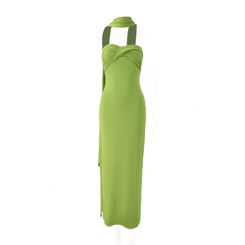 European and American women's clothing summer new neck streamer twist weave chest wrap, backless slim niche long dress wholesale
