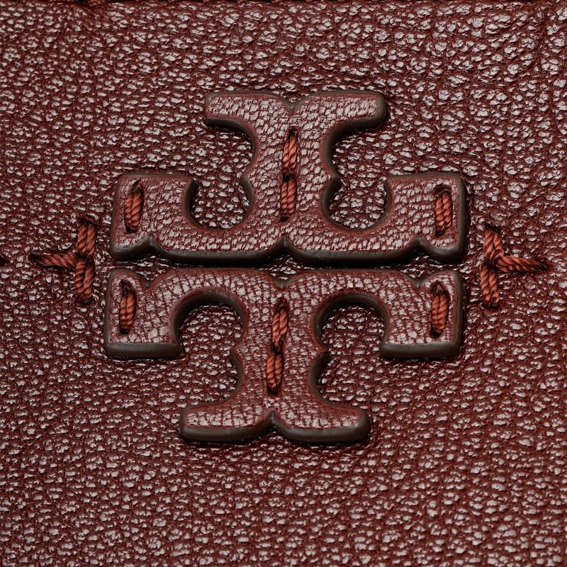 Tory Burch Mcgraw Solid Double T Logo Stitching Pebbled Leather Bucket Bag Women Handbags Burgundy 152232-500