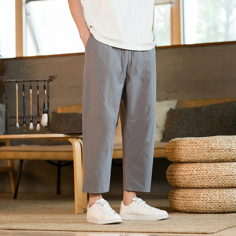 Summer new Chinese style men's trend cotton and linen nine-point pants bloomers radish pants Harlan pants conical pants