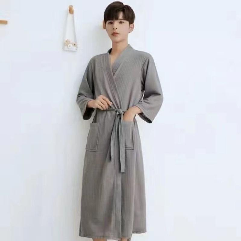 Unisex Waffle Weave Bathrobe: Lightweight, Water-Absorbent Yukata-Style Nightgown for Spring, Summer, and Autumn