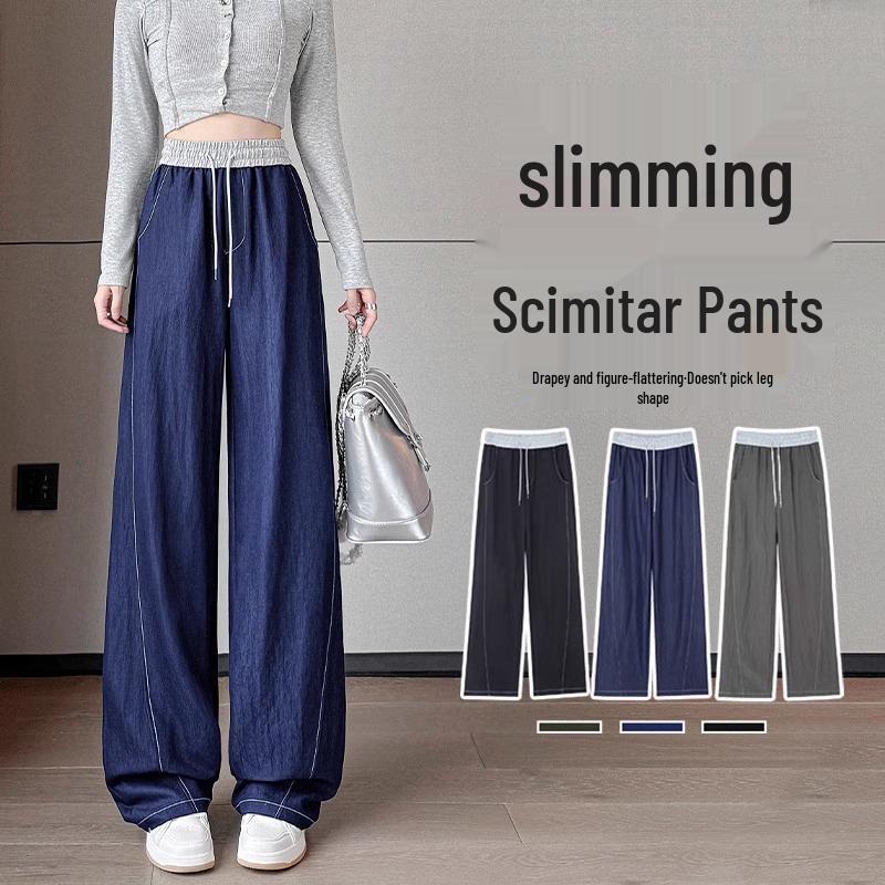 

2025 Women s Spring Elastic Waist Slim Fit Wide Leg Casual Banana Pants XL