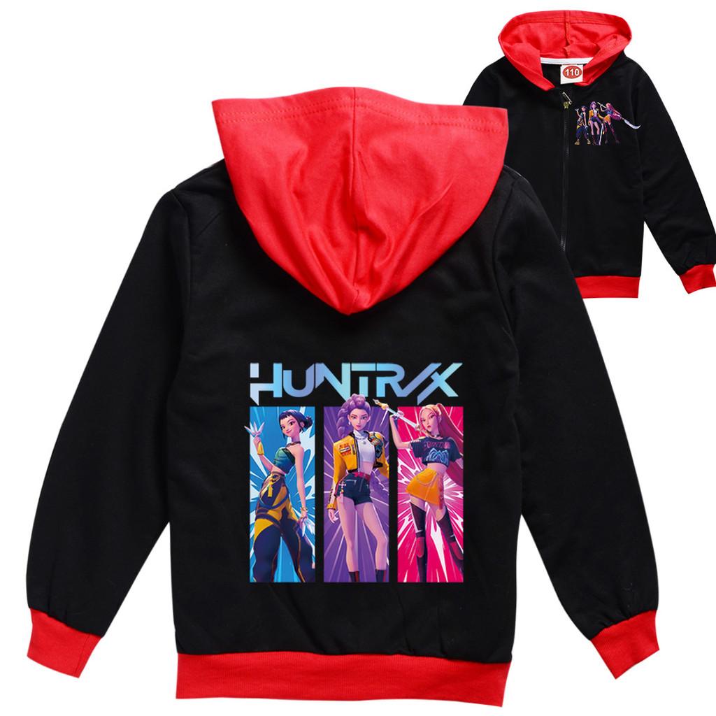 Kids Girls Anime Cartoon K-Pop Rumi Zoey Mira Print Casual Hooded Long Sleeves Zipper Jacket Coat