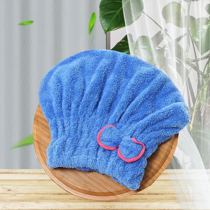 Coral Fleece Absorbent Quick-Dry Hair Towel Cap with Bow