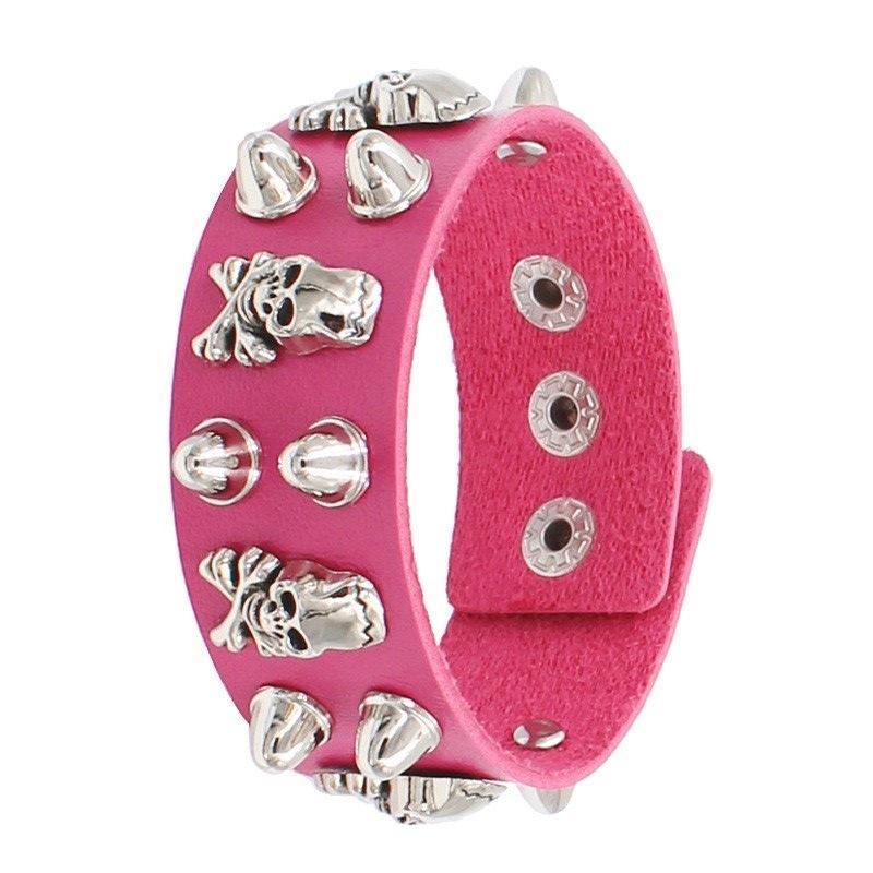 Wide PU Leather Punk Skull Bracelet 1Pcs Star Pattern Adjustable Goth Cuff Bangle for Men Women Holiday Gift