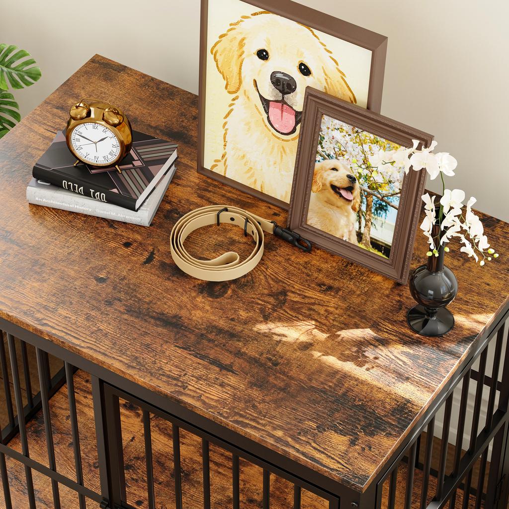 Modular dog crate furniture with 3 doors, 2-in-1 TV sideboard or nightstand, waterproof panel, outer dimensions 84x56x66 cm in retro brown