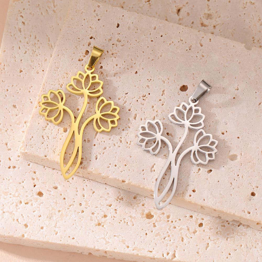 Dawapara Lotus Flower Charm for Jewelry Making Yoga Buddhist Mandala OM Lotus Pendant Accessories Stainless Steel Jewelry