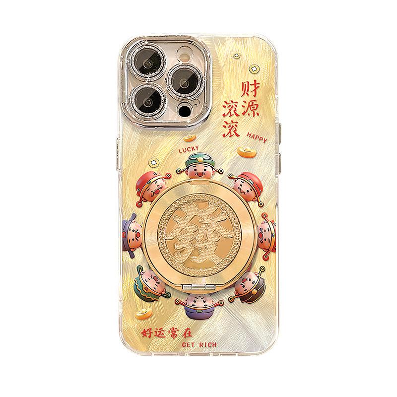 God of Wealth Fulcrum Bracket Is Suitable for Apple 17promax Mobile Phone Case Iphone15 Feather Yarn 16 National Style 14 Xiaomi 13