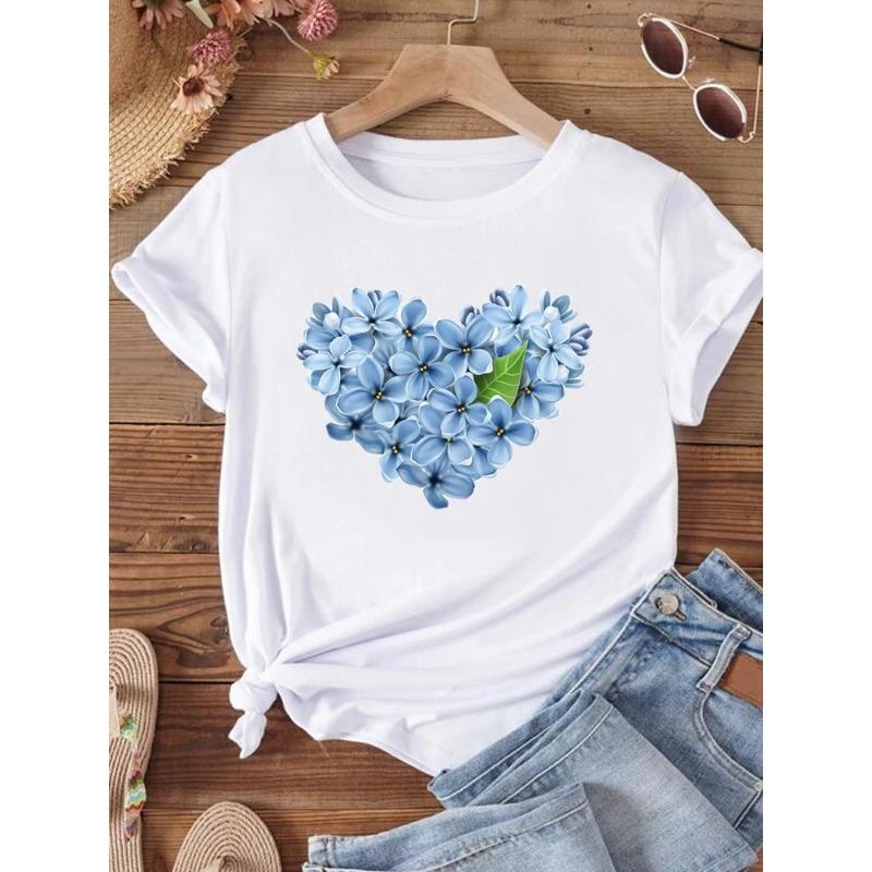 (Marime europeana) Tricou de Damă Stil Floral Mânecă Scurtă Acuarelă Tendință Drăguț Tricou Top Îmbrăcăminte Modă Imprimeu Doamnă Casual Femeie Tricouri Grafice