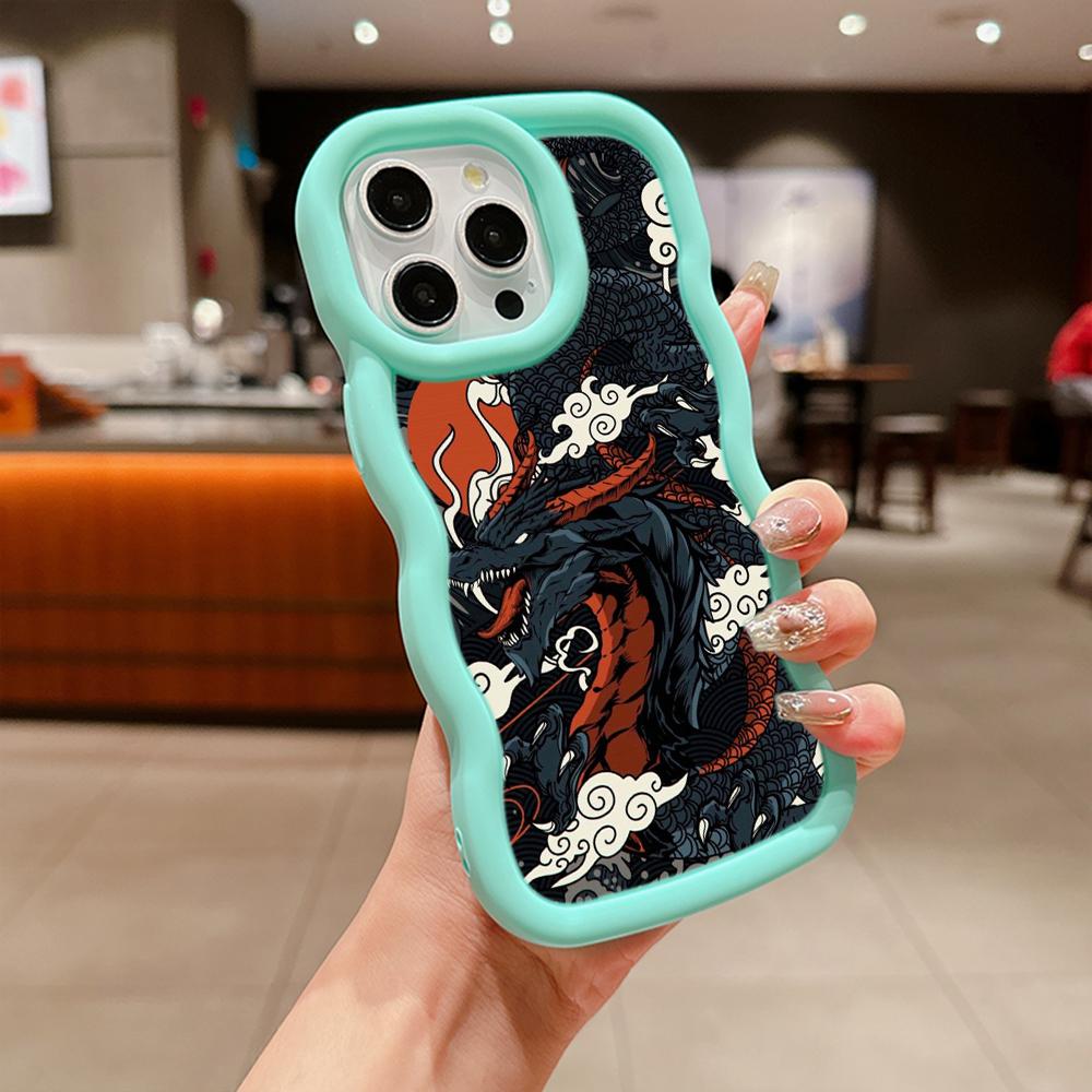 Macaron Big Wave Soft Phone Case für iPhone 11 12 13 14 15 Samsung A13 A14 A15 A23 A24 A25 A54 A55 Xiaomi Redmi Note 13 12C Cover A33 Drachendesign