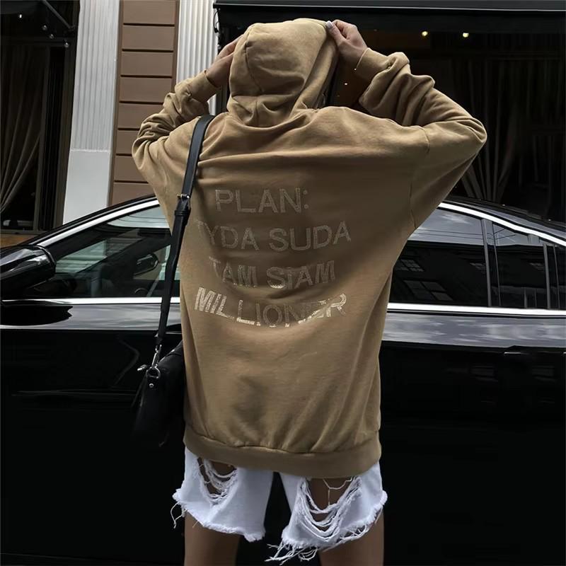 Autumn Women's Fashion Hooded Letter Coat, Loose Fit, XS-5XL, Street Style, Drop Shoulder Sleeves
