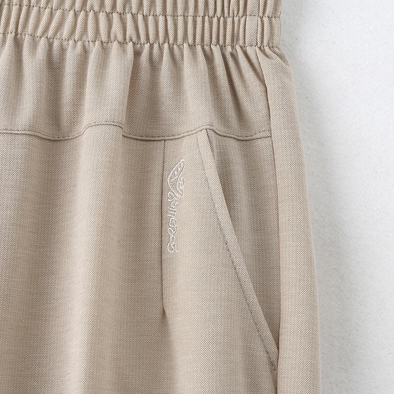 Summer Nine-Point Pants for Middle-Aged & Elderly Women - Loose Fit, Elastic High-Waist, Straight Leg