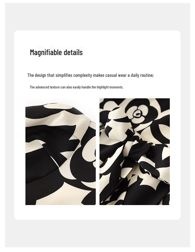 Light Luxury Camellia Print High Waist Slimming Dress