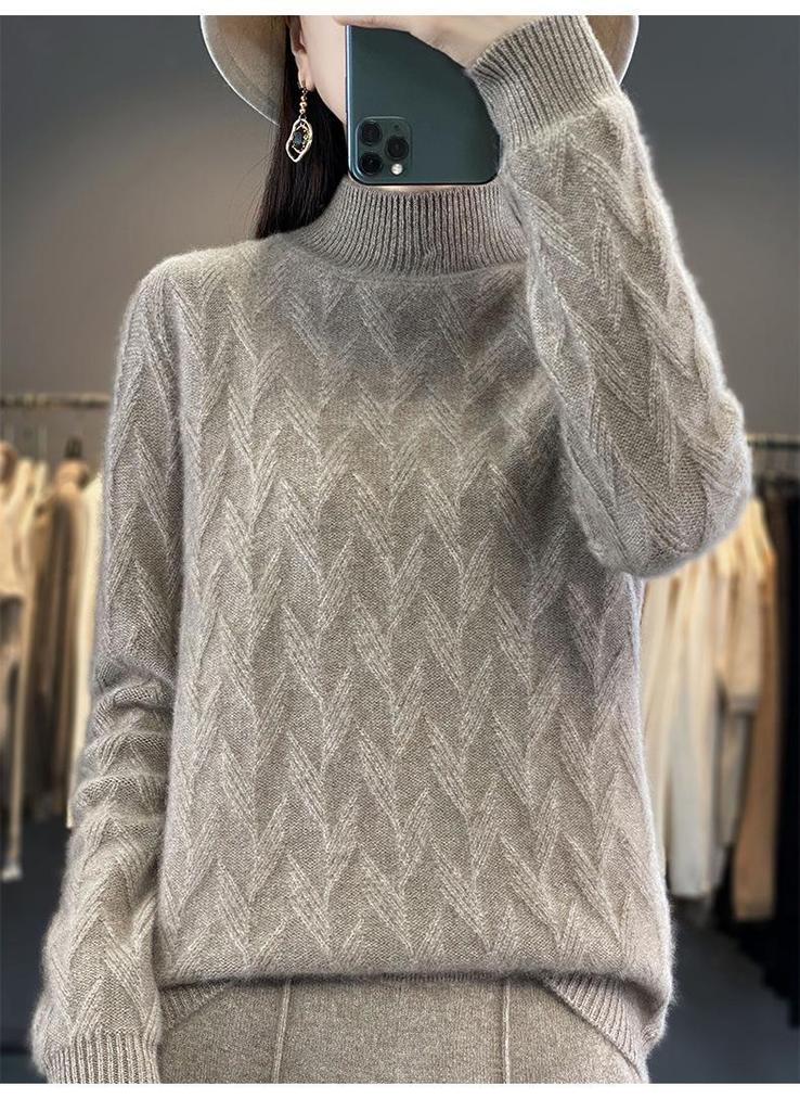 Women's Autumn & Winter Seven-Needle Jacquard Pullover Sweater - Half-High Collar, Thick Knit Base Layer