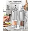 CIRCLE JOY Electric Pepper Mill, Stainless Steel, External Thickness Adjustment, 95ml Container, Storage Base, White LED Light, Set of 2, Silver