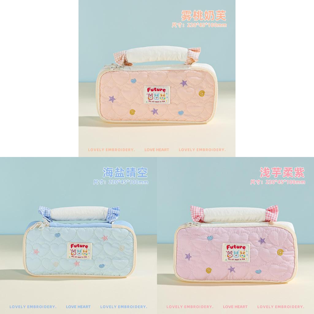 Cute Bunny Dot Pattern Pencil Case With Large Capacity For School And Office Storage
