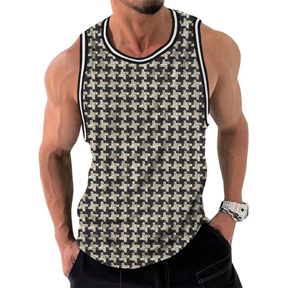 Retro Geometric Graphic Tank Tops For Men Casual Summer Sleeveless 3D Printed Vest Loose Quick