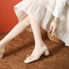 Bow word with rhinestone ballet shoes Mary Jane women's shoes small fragrant style thick heel high heels women's high sense