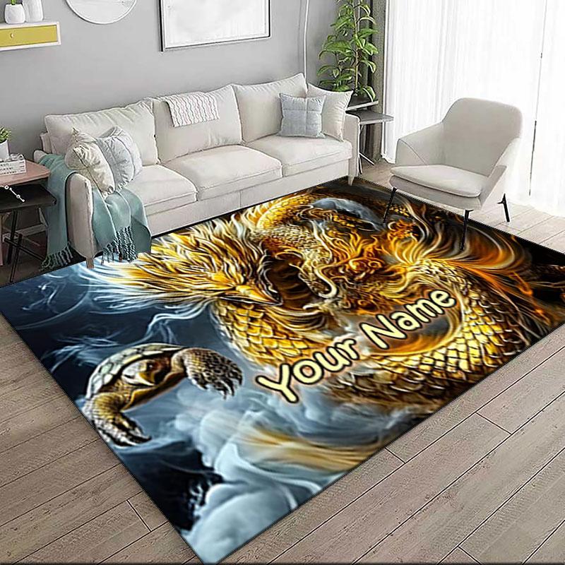 1PC Custom Name Golden Dragon's Majesty Theme Floor Mat Ideal for Living Room, Game Rooms, Office, Bedroom,Floor Mat Playful Design