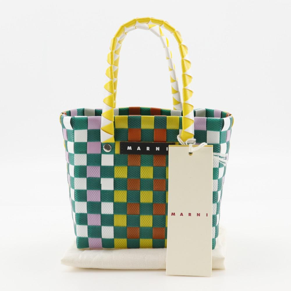 Marni Woven Micro Basket Handbag MW55F Basket Bag Green/Multicolor Polypropylene Women Used
