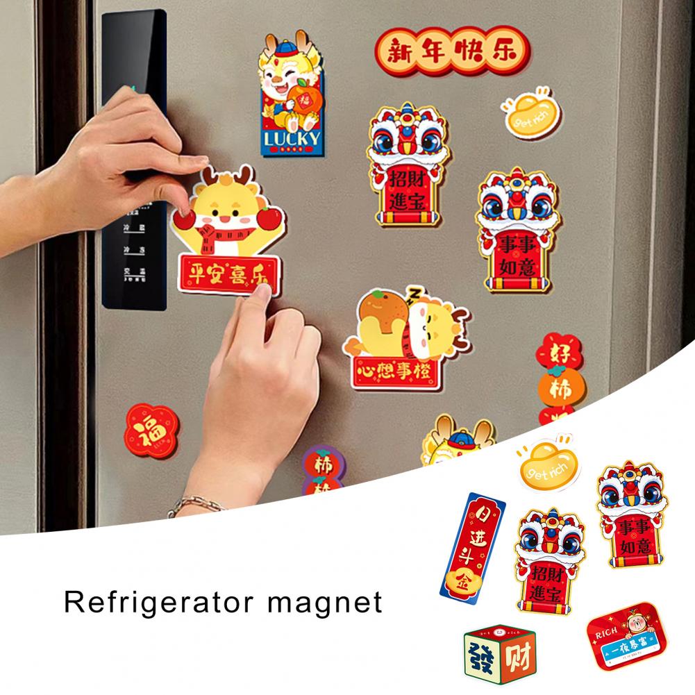 6Pcs 2025 Chinese New Year Dragon Fridge Magnets Spring Festive Decor Indoor Outdoor Chinese New Year Sticker Window Wall Decor