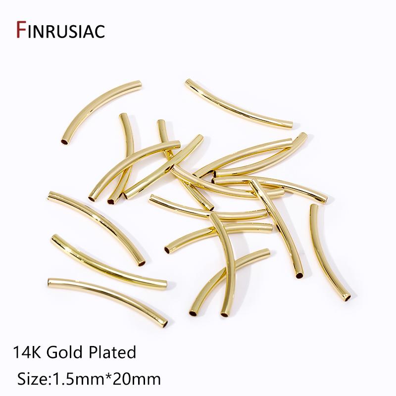 

14/18k Gold Plated Brass Smooth Long Curve Tube Spacer Beads,20/30mm Tube Beads Connectors For DIY Jewelry Making Accessories 10 Pieces