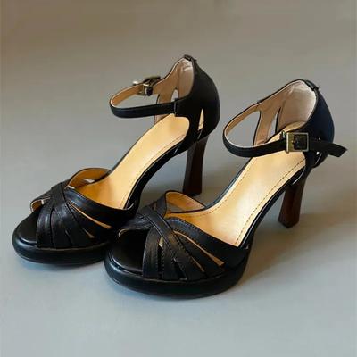 Sexy Black Cover Heel Sandals Women Summer Open Toe Buckle Designer Heels Comfort Office Formal Shoes for Ladies Sandalias Mujer