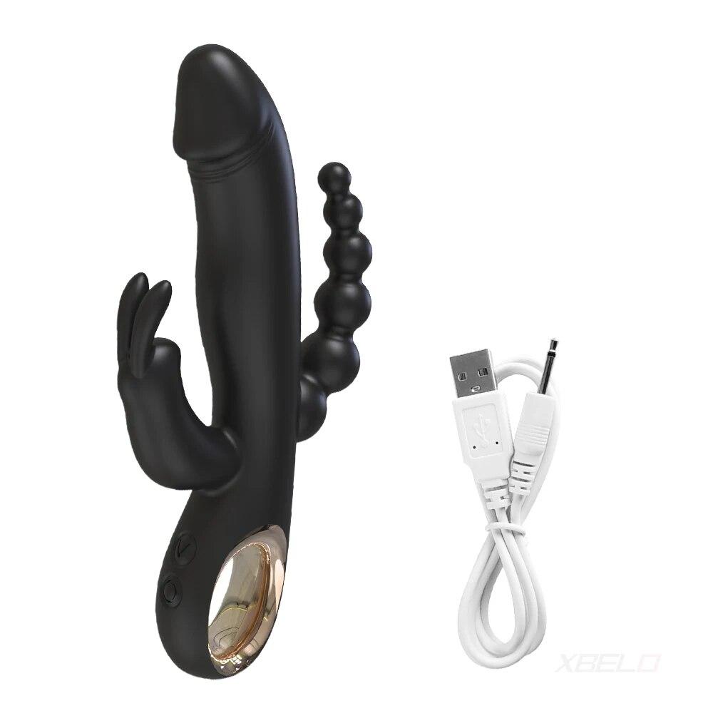 Powerful Thrusting Rabbit Vibrator for Women 3 In 1 Nipple Clitoris Stimulator G Spot  Dildo Massager Sex Toys for Adults Goods