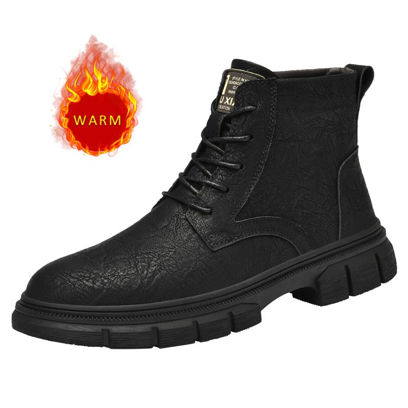 Fashion British Style Handsome Men's Motorcycle Boots Winter High Top Casual Shoes Business Men's Genuine Leather Ankle Boots Thick Sole