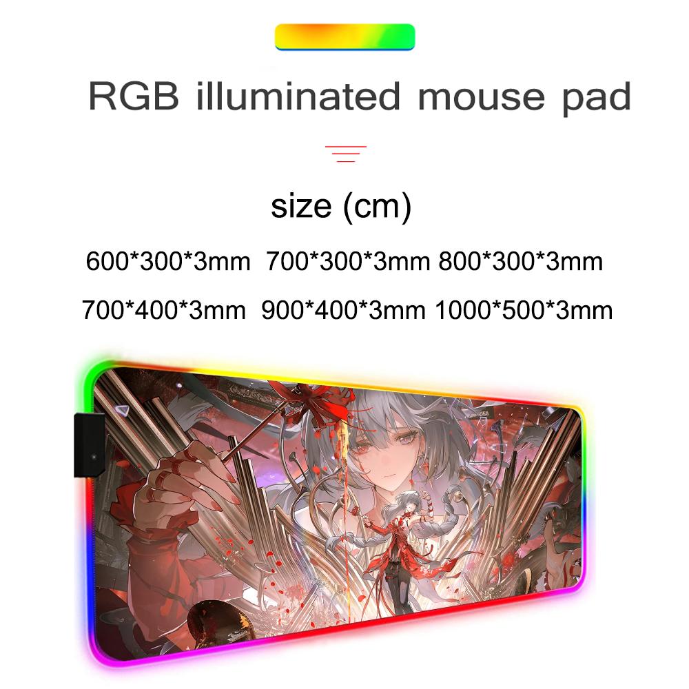 Phrolova wuthering Mauspads RGB Gaming-Mauspad Großes LED-Pad PC-Schreibtischmatte Leuchtendes Mauspads Große Tastaturmatten Tischteppich Mit