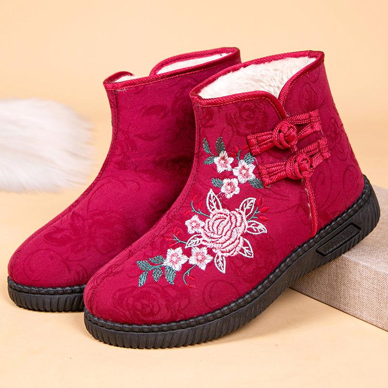 Winter Warm Snow Boots for Women Embroidered Fuzzy Non-Slip Platform Ankle Booties Shoes With Faux Fur Lining Women's Comfortable Walking Short Boots